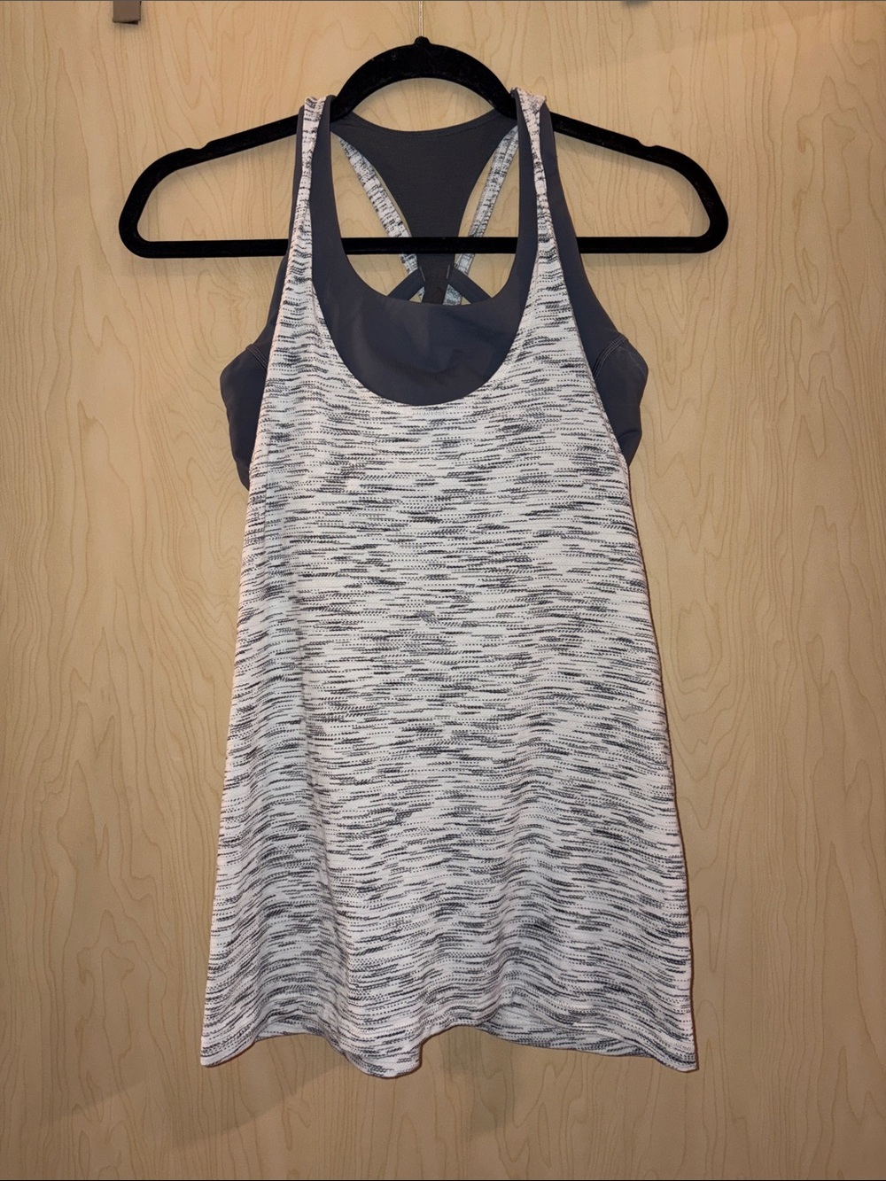 lululemon athletica Heathered White and Black Layered Racerback Tank